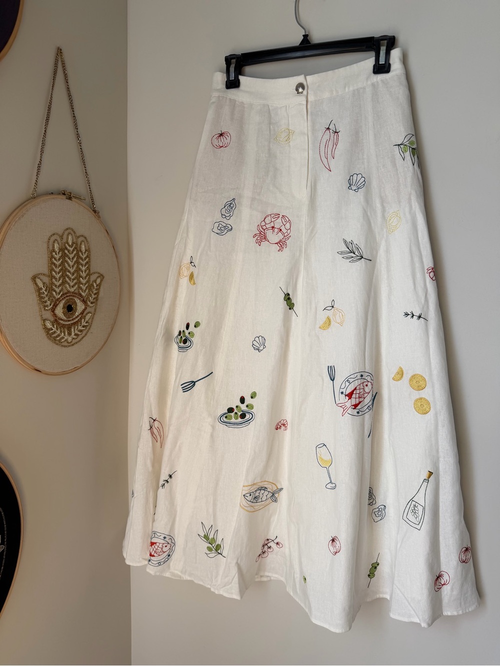 Caroline Constas Cream dolce vita embroidered linen Maxi Skirt